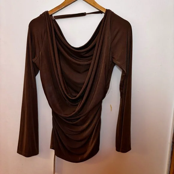 NWT Reformation Elegant Brown Drape Neck Top sz M (5) - Picture 3 of 5